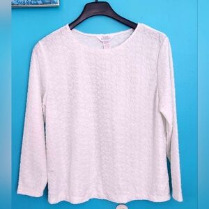 Blair Boutique Women's White Flock Print Long Sleeve Scoop Neck Top Size 16